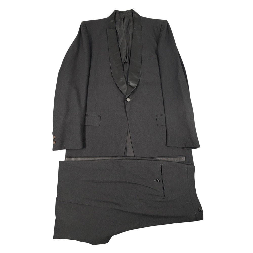 1950s Lord West 2 Piece Tuxedo Suit Men 44R 36X33 Black Shawl Lapel Pleated